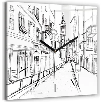 Hodiny Nástěnné čtvercové skleněné hodiny do kanceláře, motiv město Provence, 30x30 cm
