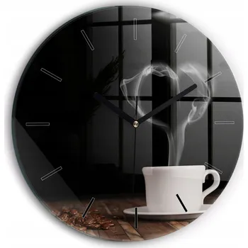 Hodiny Ozdobné nástěnné hodiny s krásnou grafikou Horký šálek kávy kulatý průměr 30 cm