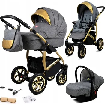 Kočárek Dětský kočárek 3v1 BabyLux GoldLux sporťák, hluboká korba, autosedačka