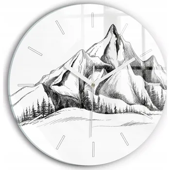 Hodiny Skleněné nástěnné hodiny do kanceláře se stylovým potiskem Kreslené hory ø30 cm