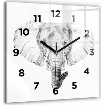 Hodiny Skleněné nástěnné hodiny do obýváku s grafikou - Grafická hlava slona 60x60 cm