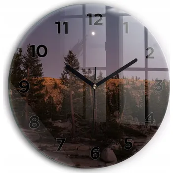 Hodiny Moderní skleněné nástěnné hodiny Kamenná cesta Yosemite kulatý průměr 30 cm