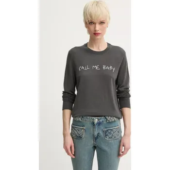 Dámský svetr Kašmírový svetr ZADIG&VOLTAIRE dámský, šedá barva, lehký, KWSW02705 KWSW02705.23 90X, vel. S