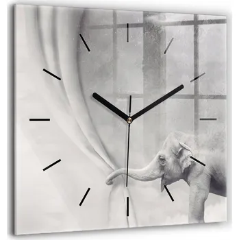 Hodiny Minimalistické Čtvercové Skleněné Nástěnné Hodiny S Potiskem Slon 60x60 cm