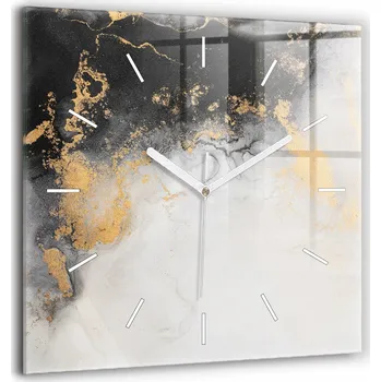 Hodiny Minimalistické skleněné nástěnné hodiny s uměleckou grafikou - mramor, 60x60 cm