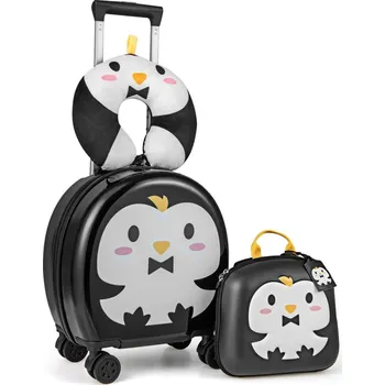 Costway Dětský kufr a batoh sada 4ks Tučňák (sada)