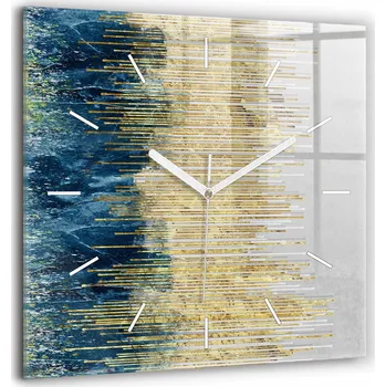 Hodiny Skleněné nástěnné hodiny do kanceláře s dekorativním motivem a zlatem 60x60 cm