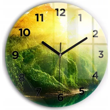 Hodiny Moderní skleněné hodiny s grafikou na zeď Klidná příroda kulatý průměr 30 cm