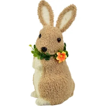 Velikonoční dekorace Zajíc plyšový s věnečkem 27x15 cm
