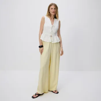 Reserved - Volné kalhoty s viskózou - světle žlutá - 696AC-10X - 696AC-10X-XL