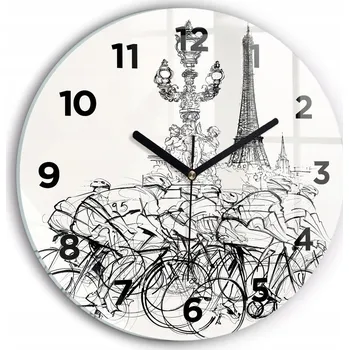 Hodiny Moderní skleněné hodiny s grafikou na zeď Kresba cyklistického závodu fi30 cm