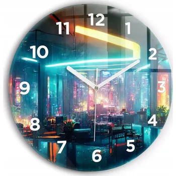 Hodiny Nástěnné Čtvercové Skleněné Hodiny do Kanceláře Město v cyberpunk stylu fi30 cm