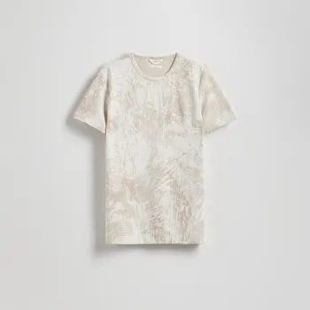 Pánské oblečení Reserved - Tričko slim fit s viskózou - krémová - 759EF-01X - 759EF-01X-L