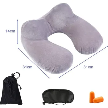 Cestovní polštářek Nafukovací cestovní polštářek plyšový Barva: Šedá + maska + špunty + pytlík - doprava zdarma od 1499 Kč