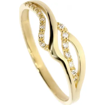 Šperk Zlatnictví Helios Zlatý prsten vlna se zirkony Velikost: 67, Váha: 1,95g