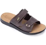 Pánské pantofle z eko kůže na suchý zip hnědé vel. 44