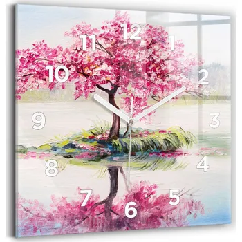 Hodiny Minimalistické Skleněné Nástěnné Hodiny S Potiskem Mozaika stromu 30x30 cm