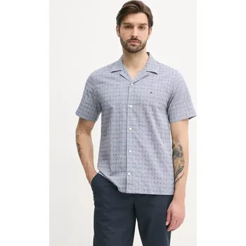 Pánská košile Košile s příměsí lnu Tommy Hilfiger pánská, modrá barva, regular, MW0MW38564 95X, vel. M