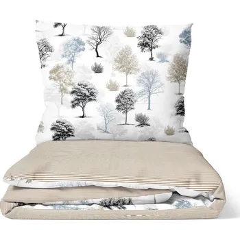 Povlečení DARRÉ Bavlněné povlečení Stíny stromů s pruhem - zemité Velikost: 140 x 200 + 70 x 90