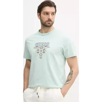 Bavlněné tričko Guess zelená barva, s aplikací, M5GI11 K8FQ4 M5GI11.K8FQ4 07X, vel. XL