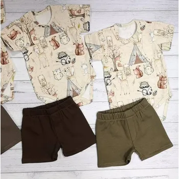 Kojenecká souprava Dino Dini Chlapecký komplet - body a kraťasy 21713 3d potisk, hnědé barva: zelená, Rozměr: 74