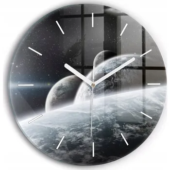 Hodiny Minimalistické Čtvercové Skleněné Hodiny Nástěnné Vesmír a planety průměr 30 cm