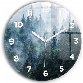 Hodiny Nástěnné Čtvercové Skleněné Hodiny s Grafikou Mlhavé Horská Krajina fi30 cm