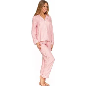 Dámské noční prádlo Propínací pyžamo Tery růžovo-bílé pruhy XXL