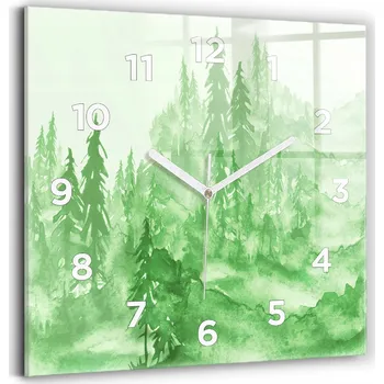 Hodiny Nástěnné skleněné hodiny do moderního interiéru Malířství zelený les 30x30 cm