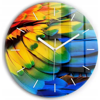 Hodiny Moderní skleněné hodiny s grafikou na zeď Barevná ptačí křídla průměr 30 cm