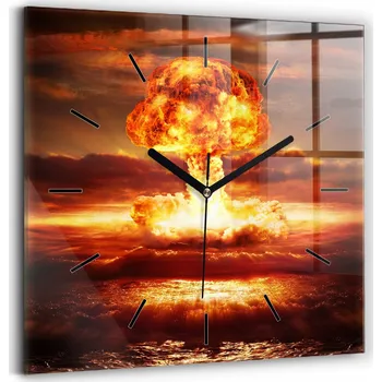 Hodiny Hodiny Tvrzené Sklo Tiché Klasické Nástěnné Výbuch atomové bomby 30x30