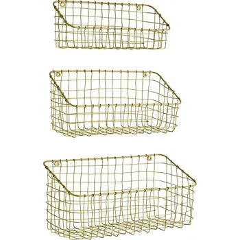 Úložný box Nástěnný úložný koš Madam Stoltz 3-pack žlutá barva 35874AB 18X