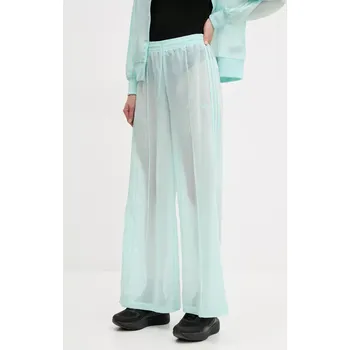 Dámské kalhoty Kalhoty adidas Originals Adicolor dámské, tyrkysová barva, široké, high waist, JN6126 65X, vel. XS