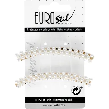 Klipsová spona do vlasů s perličkami Eurostil Professional - 8 cm, zlatá, 2 ks (06938)
