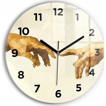 Hodiny Moderní skleněné hodiny s grafikou na zeď Stvoření Adama kulatý průměr 30 cm