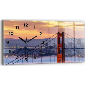Hodiny Skleněné moderní nástěnné hodiny s potiskem 60x30 cm Most v San Franciscu