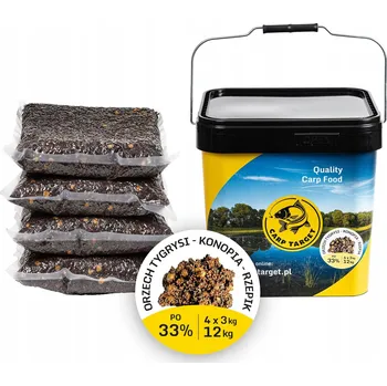 Návnadová surovina Návnada Carp Target kaprová metoda 12 kg Tygří ořech Konopí Řepík MIX zrn