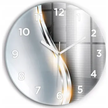 Hodiny Moderní skleněné nástěnné hodiny, kovová abstrakce, kulatý, průměr 30 cm