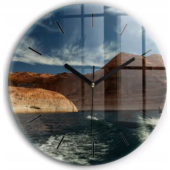 Hodiny Tiché skleněné nástěnné hodiny Osoba na vodních lyžích kulatý průměr 30 cm