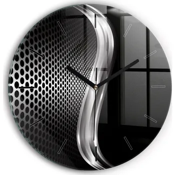 Hodiny Tiché skleněné nástěnné hodiny Černá abstrakce kovu kulatý průměr 30 cm