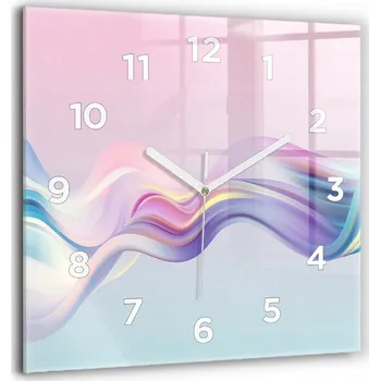 Hodiny Skleněné nástěnné hodiny do kanceláře se vzorem Pastelová abstrakce vlny 60x60 cm