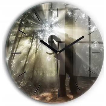 Hodiny Moderní skleněné foto hodiny na zeď Slon v džungli kulatý průměr 30 cm