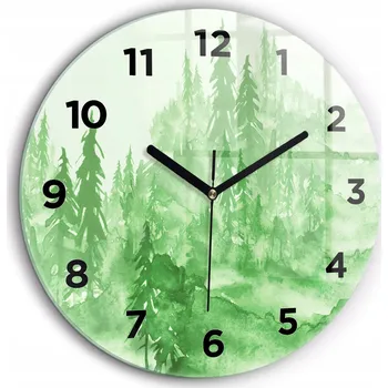 Hodiny Tiché nástěnné hodiny Malířství zelený les černé ručičky kulatý průměr 60 cm
