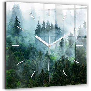 Hodiny Čtvercové skleněné nástěnné hodiny do obývacího pokoje S Potiskem Mlžný les 30x30 cm