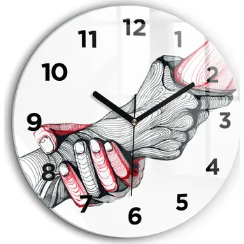 Hodiny Minimalistické Kulatý Skleněné Nástěnné Hodiny Spojené ruce průměr 60 cm