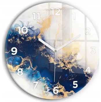 Hodiny Nástěnné čtvercové skleněné hodiny do moderního interiéru, mramorový vzor, průměr 30 cm