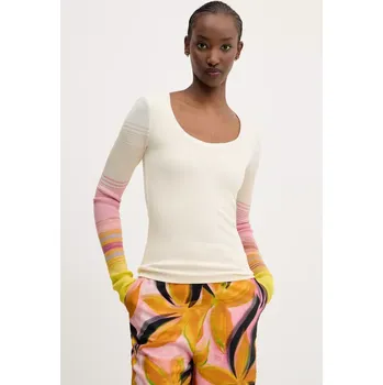 Tričko s dlouhým rukávem Desigual CHURCHILL béžová barva, 25SWTK77 01X, vel. S