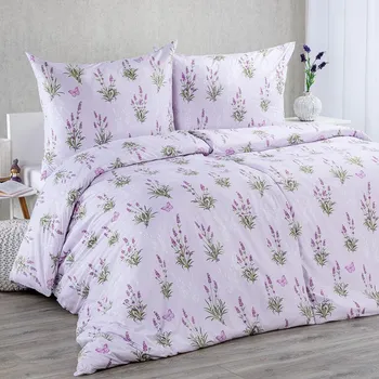 Povlečení decoDoma povlečení z mikrovlákna LEVANDULE bílé 140 x 200, 70 x 90 cm zip