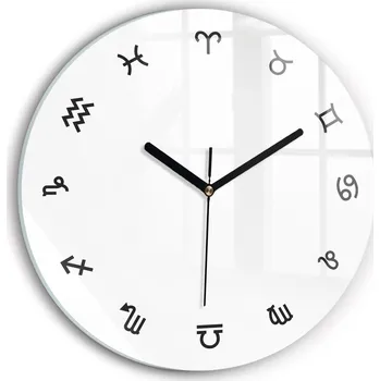 Hodiny Čtvercové Skleněné Nástěnné Hodiny do Obýváku Minimalistické Znamení Zvěrokruhu fi30 cm