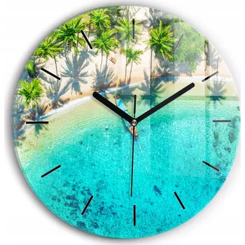 Hodiny Nástěnné čtvercové skleněné hodiny s motivem Tropická pláž Koh Tao fi30 cm